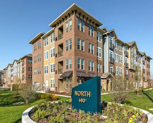 Front, exterior view of North 680 apartment community