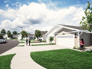 Rendering of one of the rental homes in the upcoming build-to-rent project dubbed Teal Ridge Village in Gretna, Neb., a suburb of Omaha, Neb.