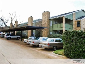 Exterior shot of Flats on Mill, a multifamily property in Fort Worth, Texas.