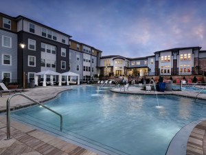 Exterior shot of HELiX Starkville, a student housing community in Starkville, Miss.
