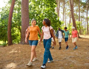 A group of people hiking outside.