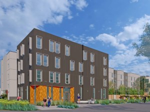 Rendering depicting phase two of Midway Village, an affordable housing redevelopment in metro San Francisco
