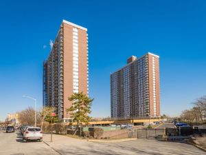 Exterior shot of Ocean Park Apartments, an affordable community in Queens, N.Y.