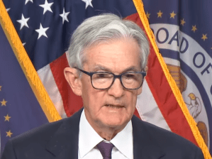 A photo of Federal Reserve Chair Jerome Powell answering questions at the May 7 press conference.