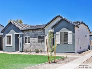 Exterior shot of one of the rental homes part of The Bungalows at San Tan Village in Gilbert, Ariz.