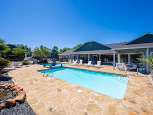 Pool-side shot of Allure Apartments, a 268-unit residential community in San Antonio, Texas.