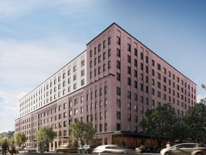 Exterior rendering depicting the completed Brownsville Arts Center & Apartments, an affordable multifamily community in Brooklyn, N.Y.