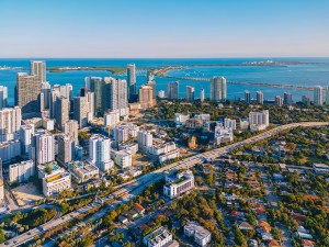 Aerial view of downtown Miami Brickell Florida USA