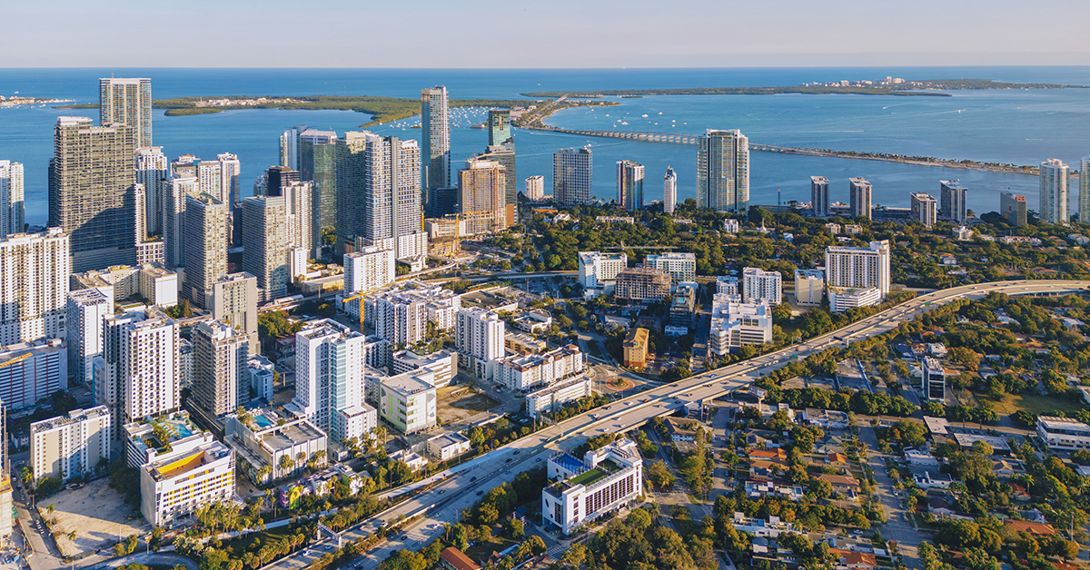 Aerial view of downtown Miami Brickell Florida USA