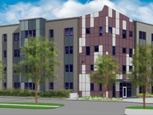 Rendering of the new building set for construction as part of Riverton Park's redevelopment process in Portland, Maine.