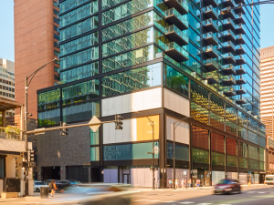 A photo of The Saint Grand, a 21-story apartment tower located in Chicago