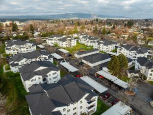 Aerial shot of Village on Broadway, a 148-unit workforce housing community in Spokane, Wash.