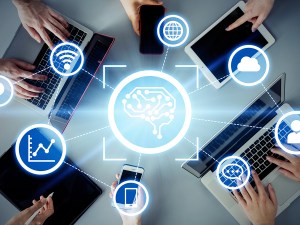 AI (Artificial Intelligence) concept. Communication network.