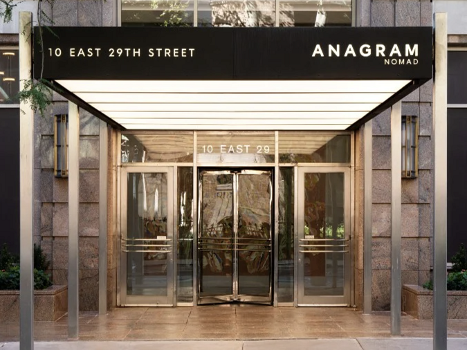 Shot of the entrance at Anagram NoMad, a 392-unit, 50-story residential tower in Manhattan.