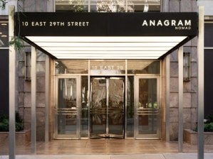 Shot of the entrance at Anagram NoMad, a 392-unit, 50-story residential tower in Manhattan.