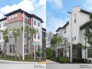 Exterior shots depicting two buildings, one within Eight at East and another inside Hudson at East. Both multifamily properties are in Orlando, Fla.