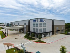 Exterior shot of Uplift Self Storage - Goodnight Ranch, a 102,000-square-foot facility, part of the 700-acre master-planned community Goodnight Ranch, in Austin, Texas.