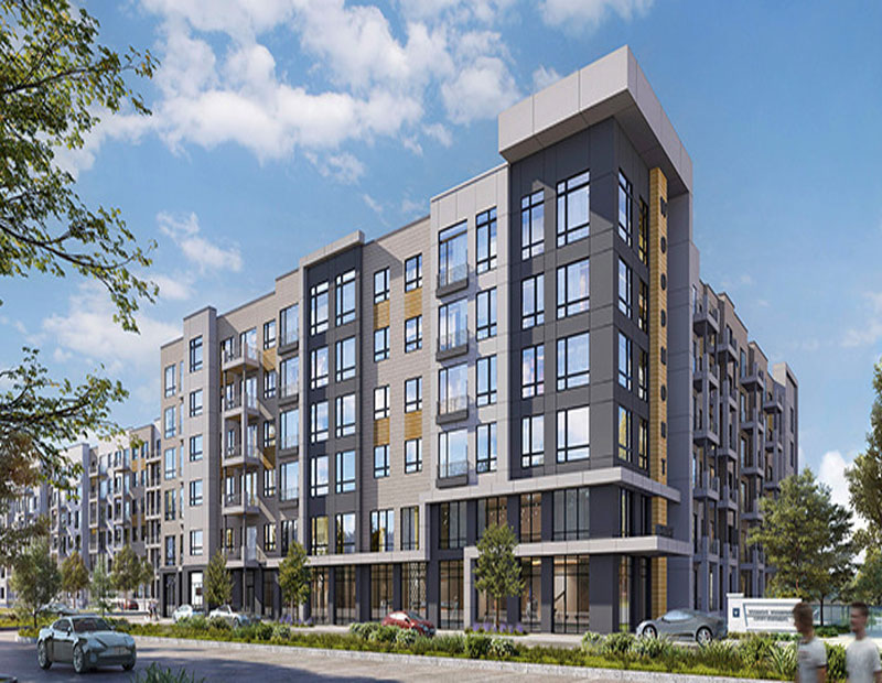 Rendering of front exterior of Woodmont Rail at Metropark, a 300-unit luxury community in Woodbridge, N.J., being developed by Woodmont Properties. Image courtesy of Woodmont Properties
