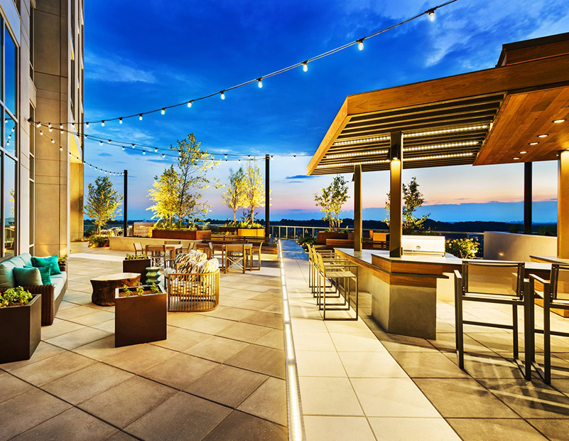 Lowered seating makes rooftop entertaining area accessible for more users.