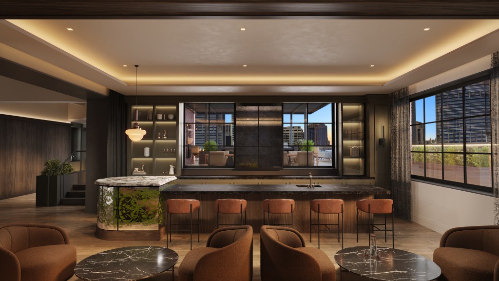 A rendering of the lounge at the future Wacker Place community.