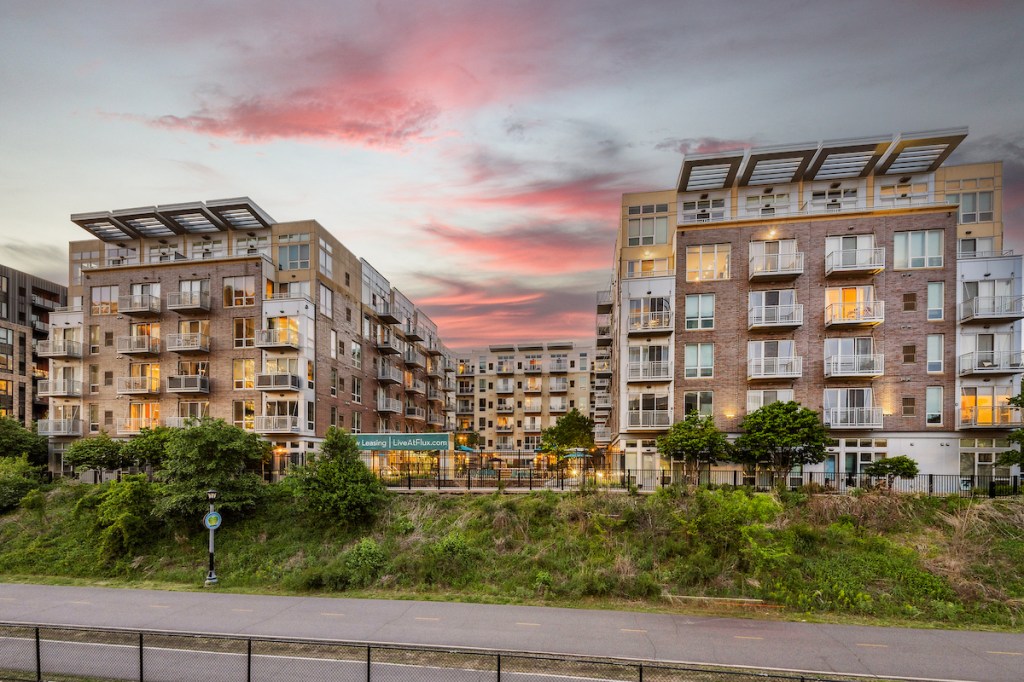 A photo of Flux Apartments, a union-built property in Minneapolis that was previously owned by Nuveen