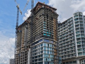 Exterior shot of One Brickell Riverfront's construction site in Miami.
