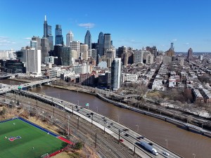 Downtown Philadelphia At Philadelphia In Pennsylvania United States. Schuylkill River Park Landscape. Downtown District. Downtown Philadelphia At Pennsylvania United States. Highrise Buildings.