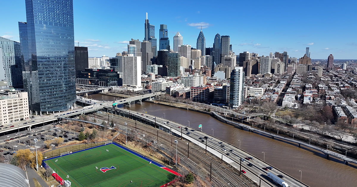 Downtown Philadelphia At Philadelphia In Pennsylvania United States. Schuylkill River Park Landscape. Downtown District. Downtown Philadelphia At Pennsylvania United States. Highrise Buildings.