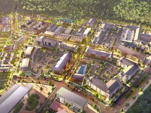 Birdseye view rendering of one of the neighborhoods at River District, a 1,200-acre master-planned community in West Charlotte, N.C.