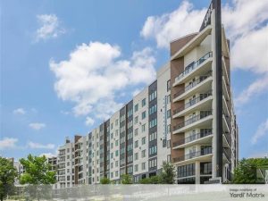 Exterior shot of Live at Memorial, a residential building in Houston.
