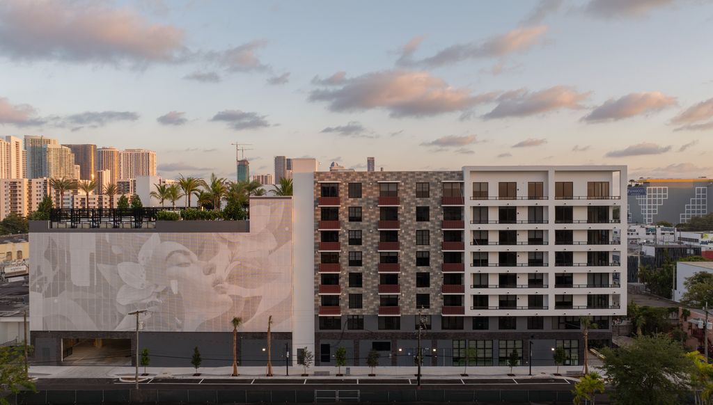 Exterior shot of Amara Wynwood, with large-scale mural
