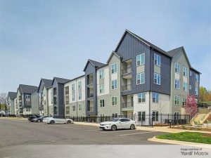Exterior shot of Axis at the Park, a 348-unit community in Charlotte, N.C.