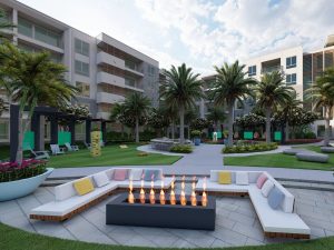 Rendering of Glasshouse at O-Town West, a three-building multifamily project in Orlando, Fla.
