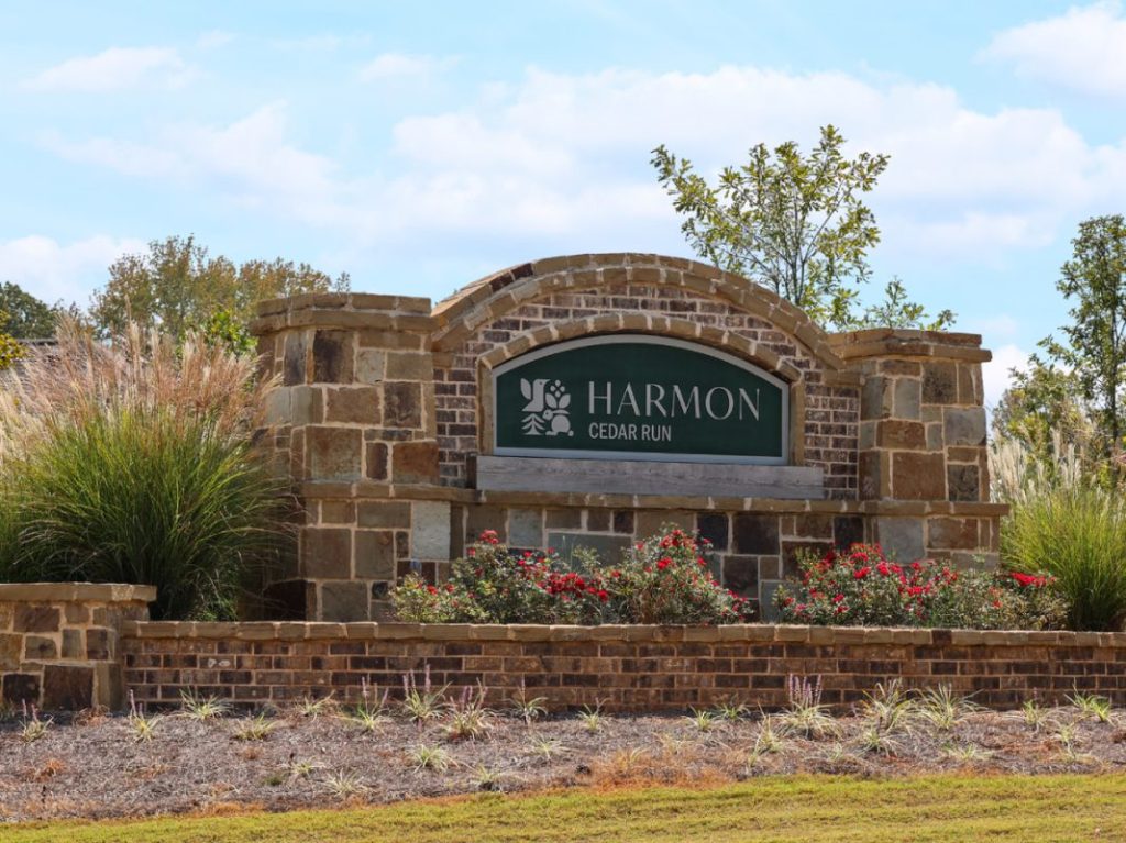 Exterior shot depicting HARMON Cedar Run's entry plaque in Lawrenceville, Ga.