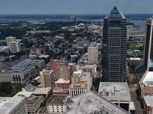 Jacksonville, United States – February 01, 2025: The Jacksonville skyline aerial view