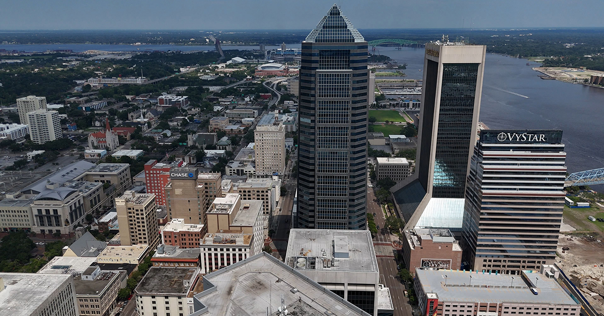 Jacksonville, United States – February 01, 2025: The Jacksonville skyline aerial view