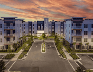 Nova at East Park Village at sunset