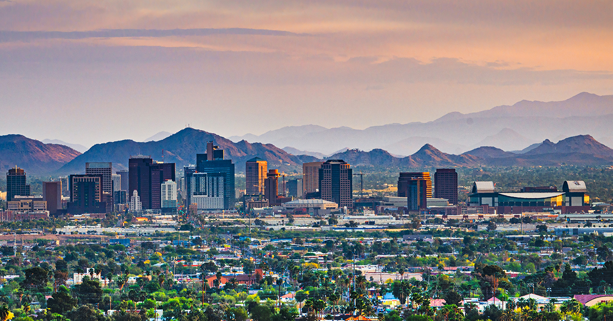 Phoenix, Arizona, USA downtown cityscape at dusk.
