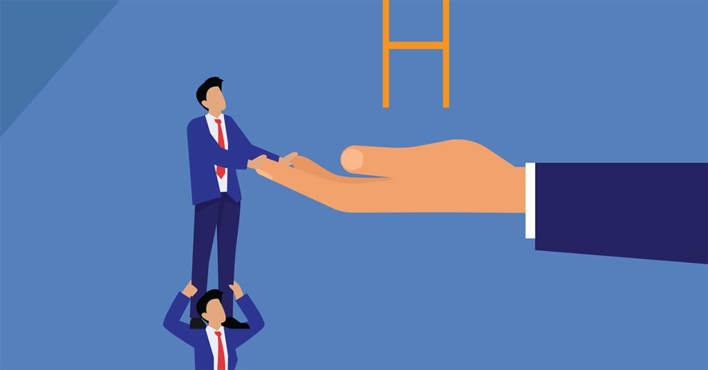 Business Team Collaboration to Reach Career Success and Opportunity 2d flat vector illustration