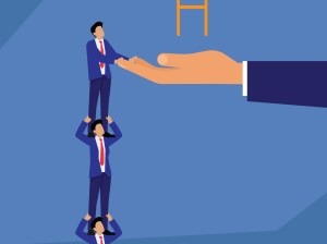 Business Team Collaboration to Reach Career Success and Opportunity 2d flat vector illustration