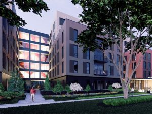 A rendering of Chapter Mifflin, a student housing project being built adjacent to the University of Wisconsin-Madison
