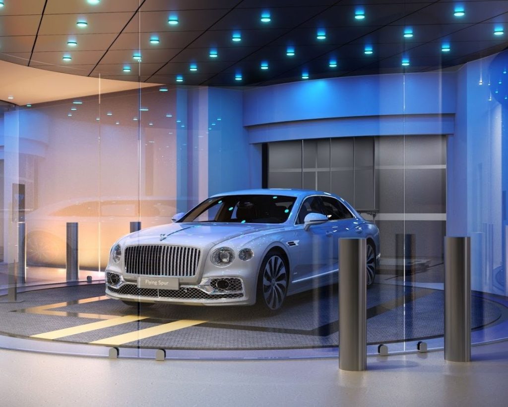 Interior rendering of the elevator area at Bentley Residences, which can transport residents and their cars to the private sky garages.