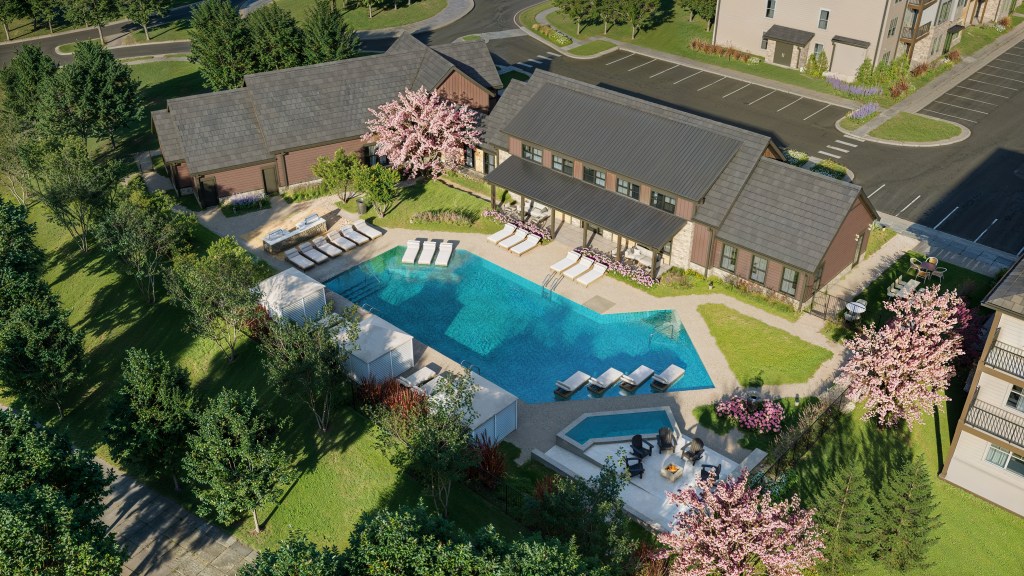 A rendering of the club house and pool at Venture on Venetucci.