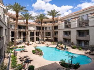 Exterior shot of Camden Copper Square Apartments, a multifamily community in Phoenix.