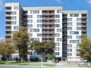 Exterior shot depicting Garden Tower West, an affordable senior housing property in Orange, Calif.