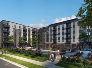 Exterior rendering depicting Hines' multifamily project in Naperville, Ill.
