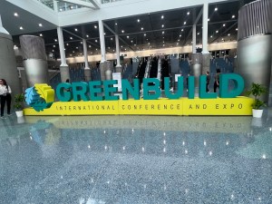 Greenbuild sign in lobby of Los Angeles Convention Center