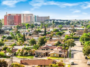 Bright and colorful image of residential area in Anaheim, Orange County, California