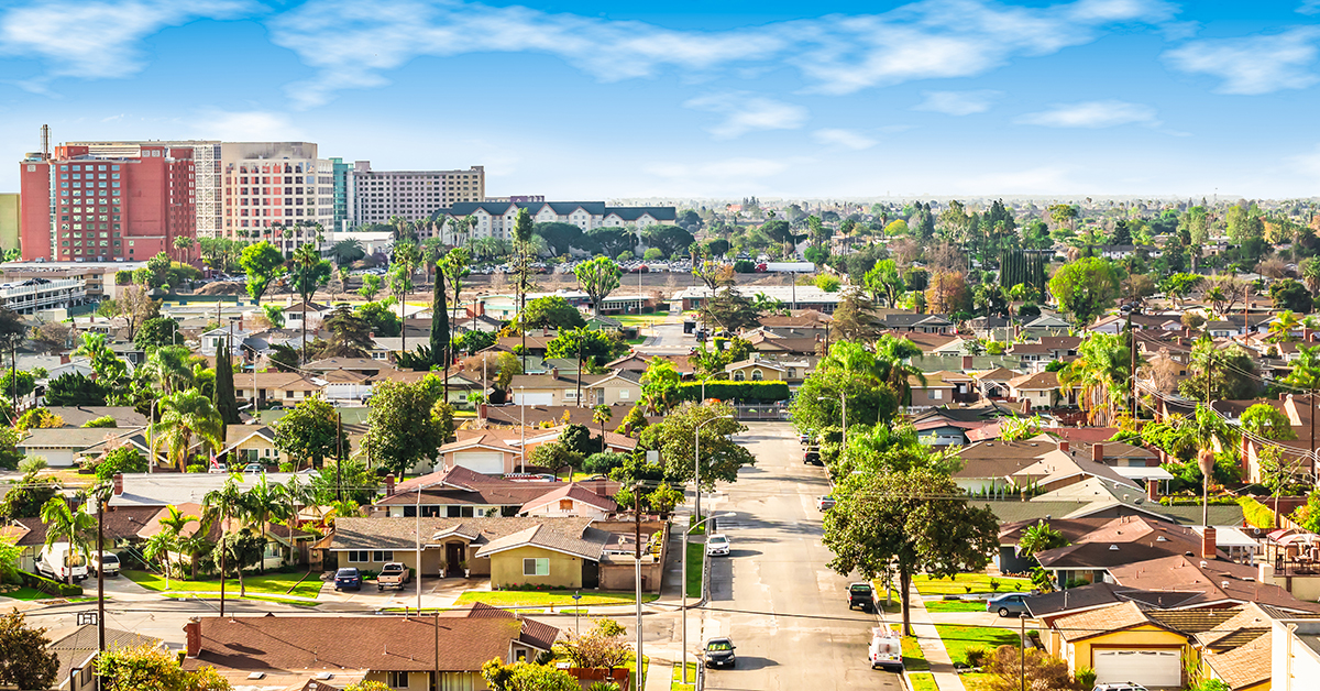 Bright and colorful image of residential area in Anaheim, Orange County, California