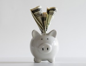 Piggy bank stuffed with cash